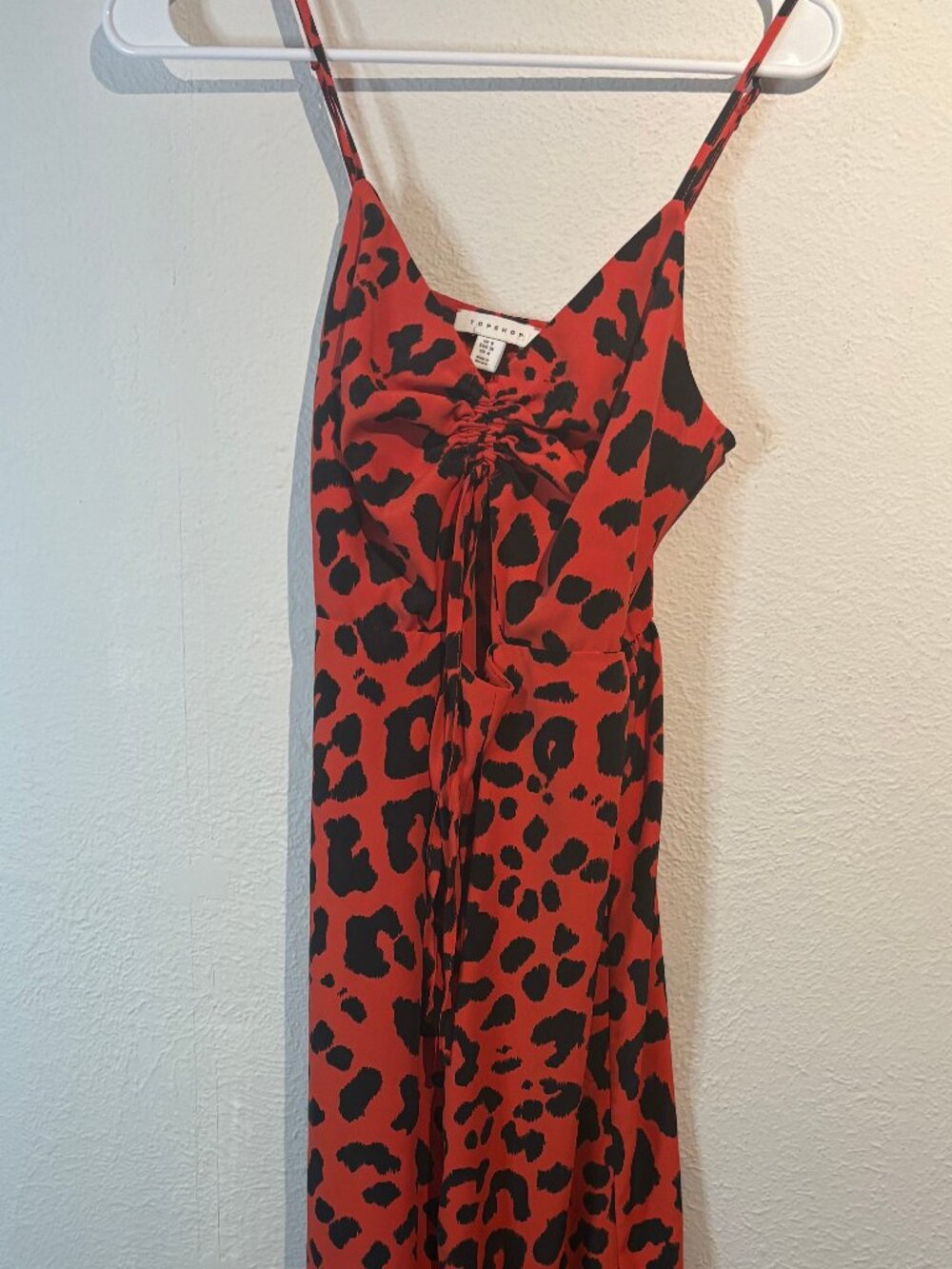 Topshop Red Leopard Print Ruched Maxi Dress Size 4 Y2K